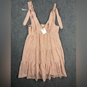 Bella Ella Boutique Tie Strap Mini Dress Tan Animal Print Size L